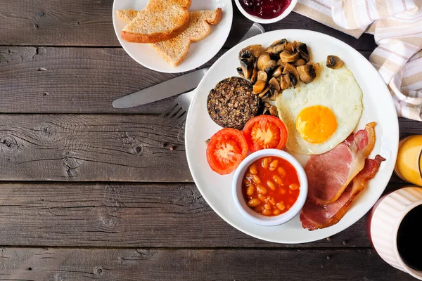 Desayuno Escocés Completo Con Haggis Escena Mesa Vista Arriba Hacia —  Fotos de Stock