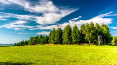 Güneşli bir yaz gününde gökyüzünde bulutlar süzülür..