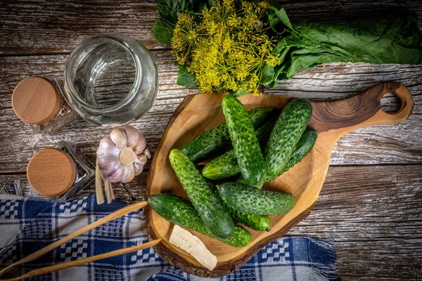 Voorbereiding Voor Het Beitsen Van Komkommers Weinig Diepgang — Stockfoto