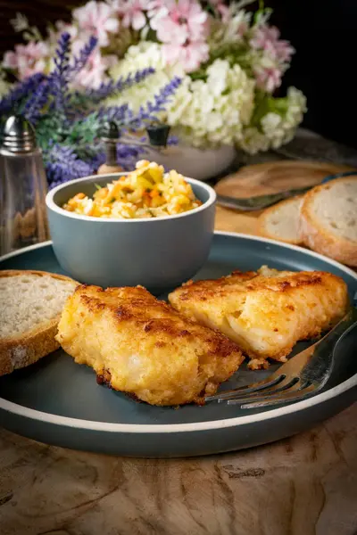 Pieces Fried Cod Fillet Breadcrumbs — Stock Photo, Image
