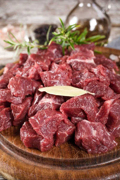 Beef Stew Prepared Chopping Board Selective Focus — Stock Photo, Image
