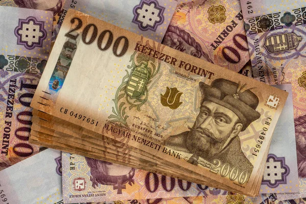 Katowice Polonia Junio 2022 Moneda Nacional Hungría Billete 2000 10000 — Foto de Stock