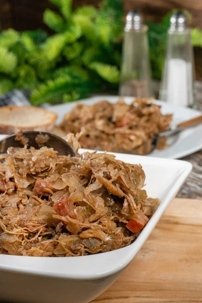 Bigos Sauerkraut Stewed Meat Dried Mushrooms Sausage Traditional Dish Polish — Stock Photo, Image