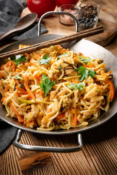 Fried Noodles Chicken Vegetables Chicken Chow Mein Stock Picture