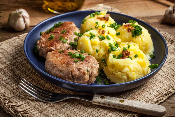 Meatballs Served Boiled Potatoes Plate — Stock Photo, Image