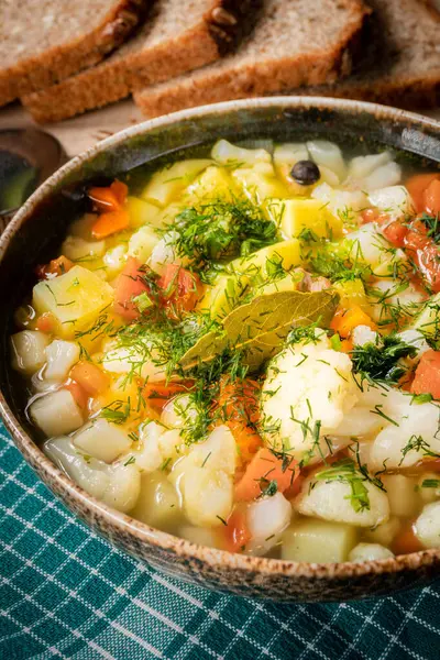 Homemade Italian Minestrone Soup Vegetarian Soup Made Cauliflower Onion Celery — Stock Photo, Image
