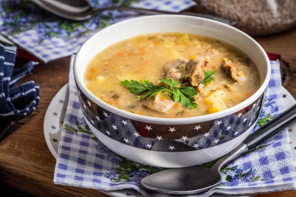 Sopa Tradicional Con Cebada Mollejas Pollo — Foto de Stock