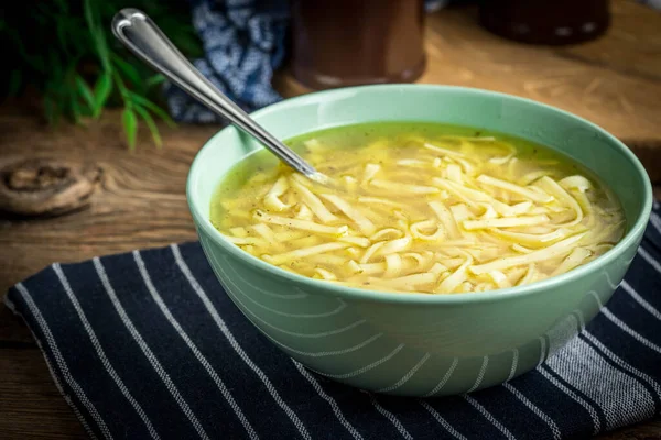 Broth Chicken Soup Noodles Bowl — Stock Photo, Image