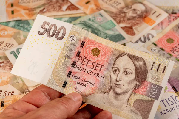 Notas República Checa Várias Denominações Que Formam Fundo — Fotografia de Stock