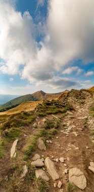 Sonbahar dağ manzarası. Polonina Wetlinska Bieszczady Dağları, Polonya.