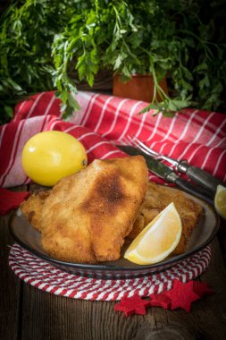 Kızarmış morina dilimleri ve ekmek kırıntıları. Küçük alan derinliği.