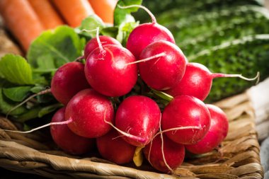 Ev bahçesinden taze sebzeler. Seçici odak.