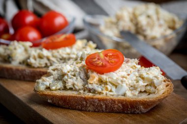 Ev yapımı uskumru balıklı ekmek dilimi..