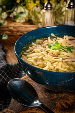 Çorba. Erişteli tavuk çorbası..