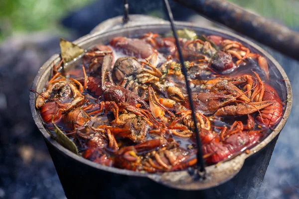 Boiled Crawfish Fire Picnic — Stock Photo, Image