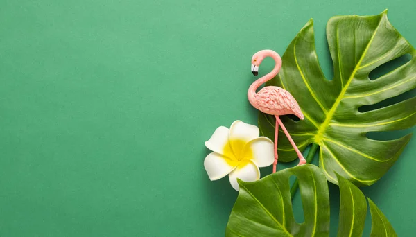 Exotische Dschungel Sommer Rahmen Sommer Beachparty Konzept Rosafarbener Flamingo Tropische — Stockfoto