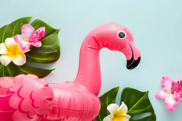 Рожевий Фламінго Тропічний Листовий Монстр Орхідея Світлому Фоні Концепція Літньої — стокове фото