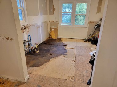 leak under kitchen floor found during construction
