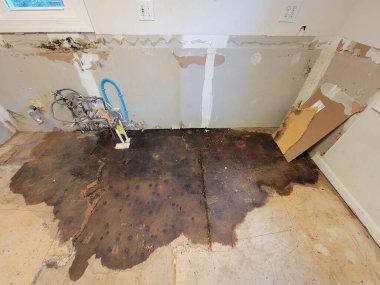 leak under kitchen floor found during construction