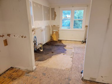 leak under kitchen floor found during construction