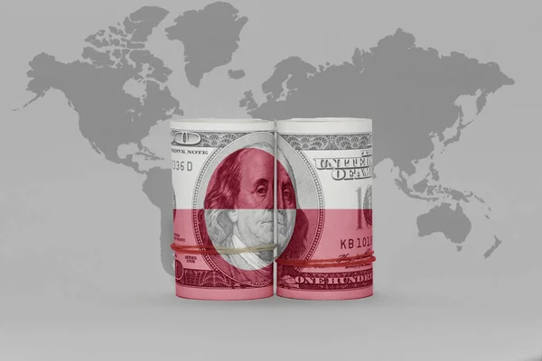 グリーンランドの国旗ドル紙幣グレーの世界地図背景3Dイラスト — ストック写真