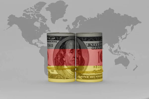 Almanya Nın Ulusal Bayrağı Dolar Üzerinde Para Banknotu Gri Dünya — Stok fotoğraf