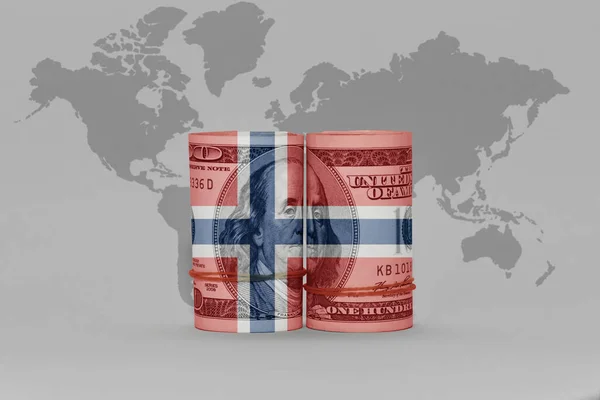 Εθνική Σημαία Της Νορβηγίας Στο Τραπεζογραμμάτιο Δολαρίων Στο Φόντο Του — Φωτογραφία Αρχείου