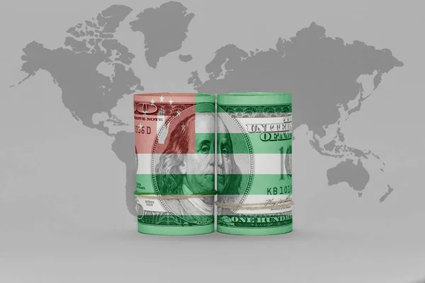 Bandera Nacional Abjasia Billete Dólar Fondo Del Mapa Del Mundo — Foto de Stock