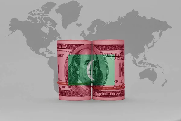 ドル紙幣のモルディブ国旗グレーの世界地図の背景3Dイラスト — ストック写真