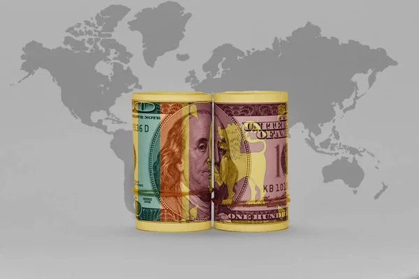 Flaga Narodowa Sri Lanki Banknotze Pieniądza Dolara Szarej Mapie Świata — Zdjęcie stockowe