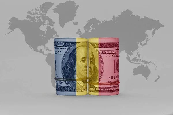 ドル紙幣のチャドの国旗グレーの世界地図の背景3Dイラスト — ストック写真