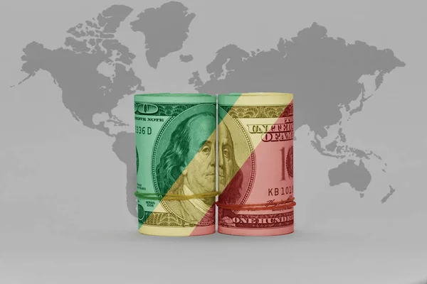 Narodowy Bandera Republika Kongo Dolar Pieniądze Banknot Szary Świat Mapa — Zdjęcie stockowe