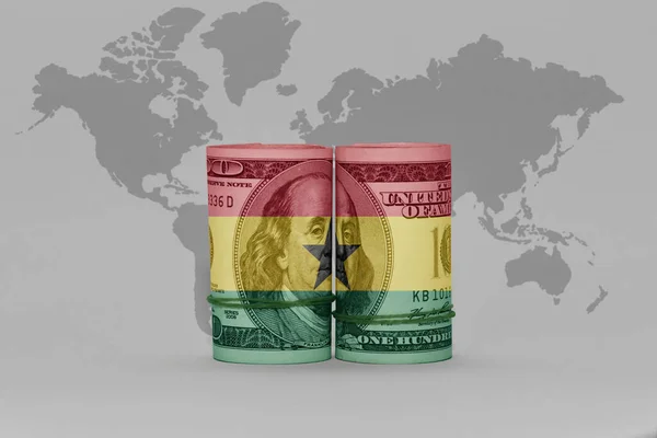Bandera Nacional Ghana Billete Dólar Fondo Del Mapa Del Mundo — Foto de Stock