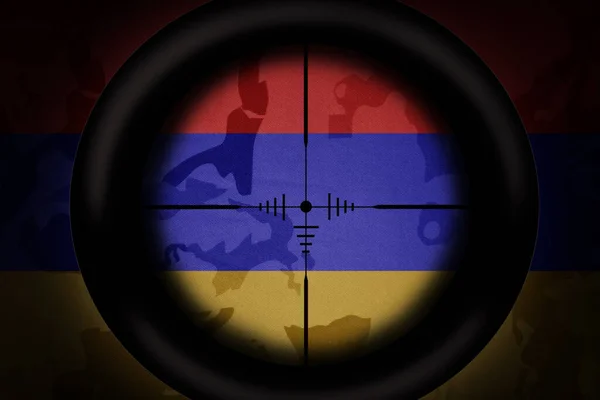 조준경은 카키색 배경에 아르메니아의 국기를 군사적 — 스톡 사진