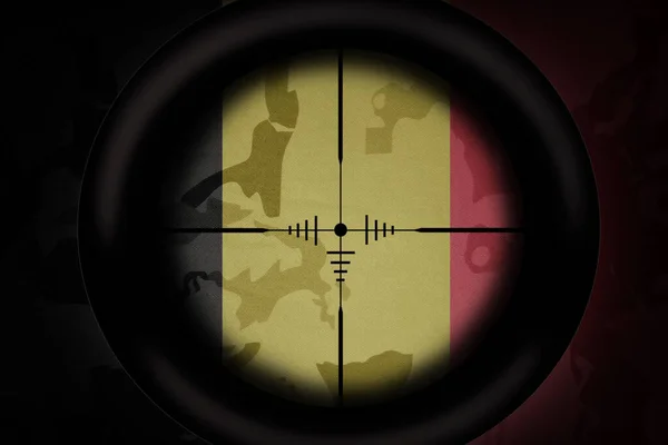 Sniper Scope Aimed National Flag Belgium Khaki Texture Background Military — Stock Photo, Image