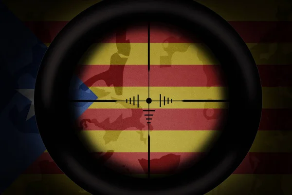 Alcance Francotirador Dirigido Bandera Nacional Catalonia Fondo Textura Caqui Concepto — Foto de Stock