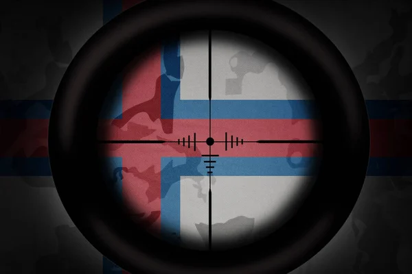 Sniper Scope Aimed National Flag Faroe Islands Khaki Texture Background — Stock Photo, Image
