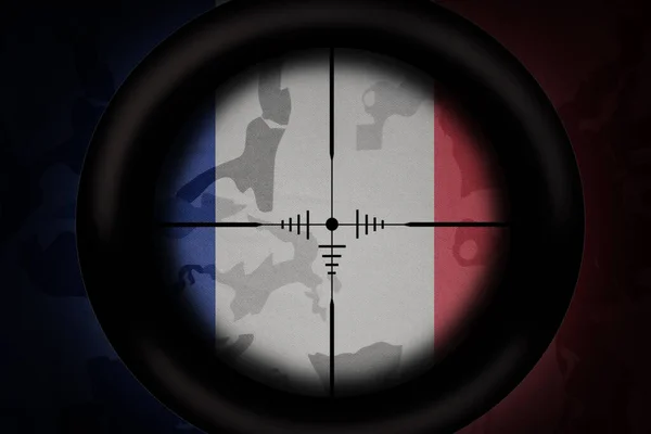 Sniper Scope Aimed National Flag France Khaki Texture Background Military — Stock Photo, Image