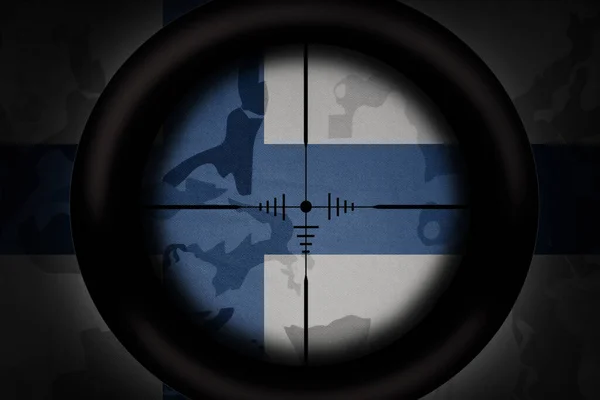 Sniper Scope Aimed National Flag Finland Khaki Texture Background Military — Stock Photo, Image