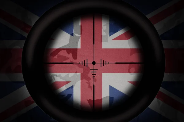 Снайперский Прицел Нацелен Национальный Флаг Великобритании Фоне Текстуры Хаки Военная — стоковое фото