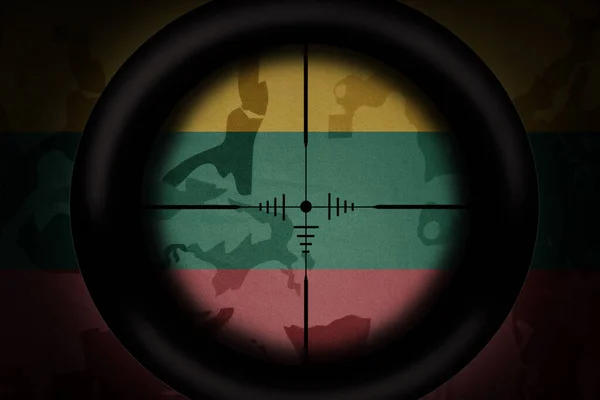 Sniper Scope Aimed National Flag Lithuania Khaki Texture Background Military — Stock Photo, Image