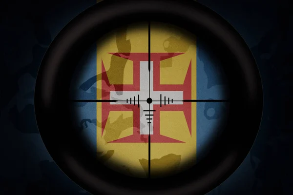 Âmbito Sniper Destinado Bandeira Nacional Madeira Sobre Fundo Textura Cáqui — Fotografia de Stock