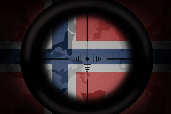 Krypskytte Omfattning Som Syftar Till Nationell Flagga Norge Khaki Textur — Stockfoto
