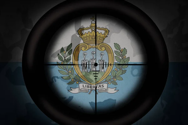 Sniper Scope Aimed National Flag San Marino Khaki Texture Background — Stock Photo, Image