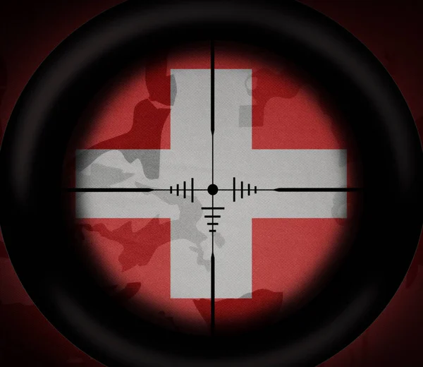 Sniper Scope Aimed National Flag Switzerland Khaki Texture Background Military — Stock Photo, Image