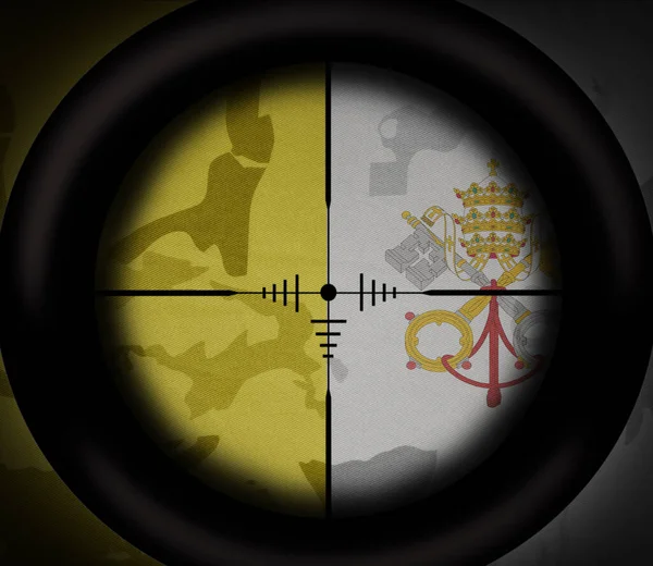 Sniper Scope Aimed National Flag Vatican City Khaki Texture Background — Stock Photo, Image