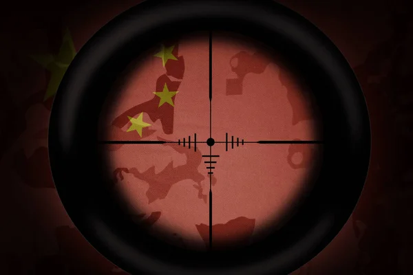Sniper Scope Aimed National Flag China Khaki Texture Background Military — Stock Photo, Image