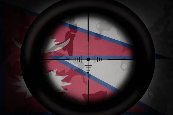 Rozsah Odstřelovačů Zaměřený Národní Vlajku Nepálů Pozadí Khaki Textury Vojenský — Stock fotografie