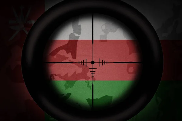 Sniper Scope Aimed National Flag Oman Khaki Texture Background Military — Stock Photo, Image