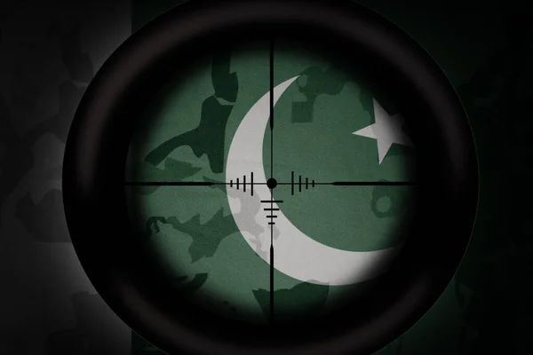 Mesterlövész Távcső Célzott Nemzeti Zászló Pakisztán Khaki Textúra Háttér Katonai — Stock Fotó